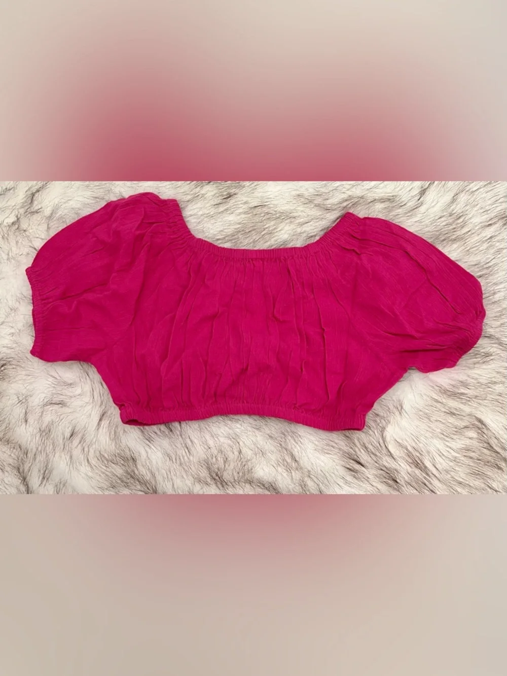Suzi Kondi Raspberry Pink Cropped Puff-Sleeve Top NWT Size M